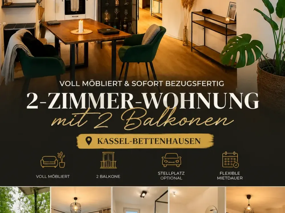 Voll möblierte 2-Zimmer-Wohnung mit zwei Balkonen in Kassel-Bettenhausen | Wohnen auf Zeit