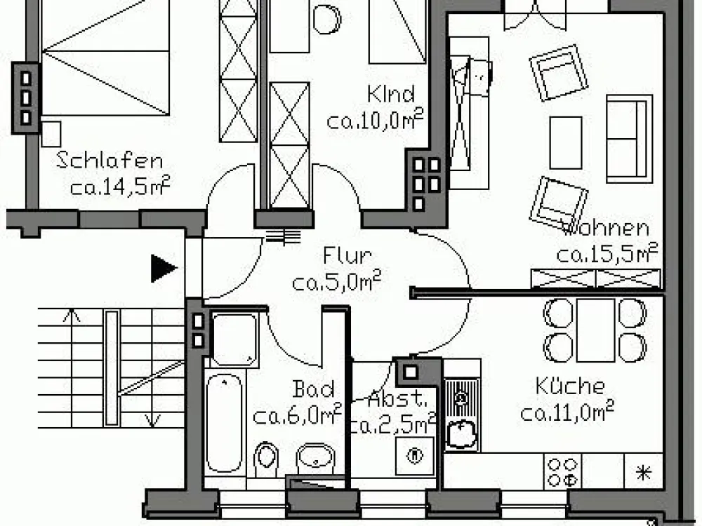 Schicke 3-Zimmer-Wohnung mit Tageslichtbad und Balkon