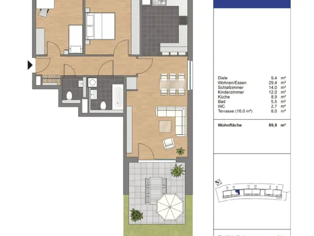 3-Zimmer Erdgeschosswohnung mit Terrasse in Köln-Ossendorf