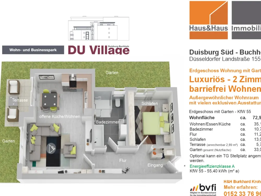 #DUISBURG-BUCHHOLZ - barrierefreie EG Wohnung mit Garten, 2 Zimmer, gehobene Ausstattung