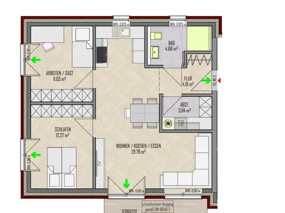 Newly Built 3-Room Ground Floor Apartment with Terrace and Garden Share