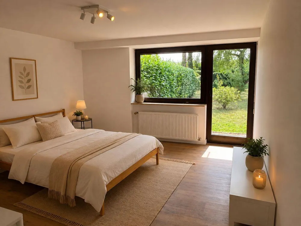 Modernisiertes, voll möbliertes Apartment mit eigener Terrasse und Blick ins Grüne