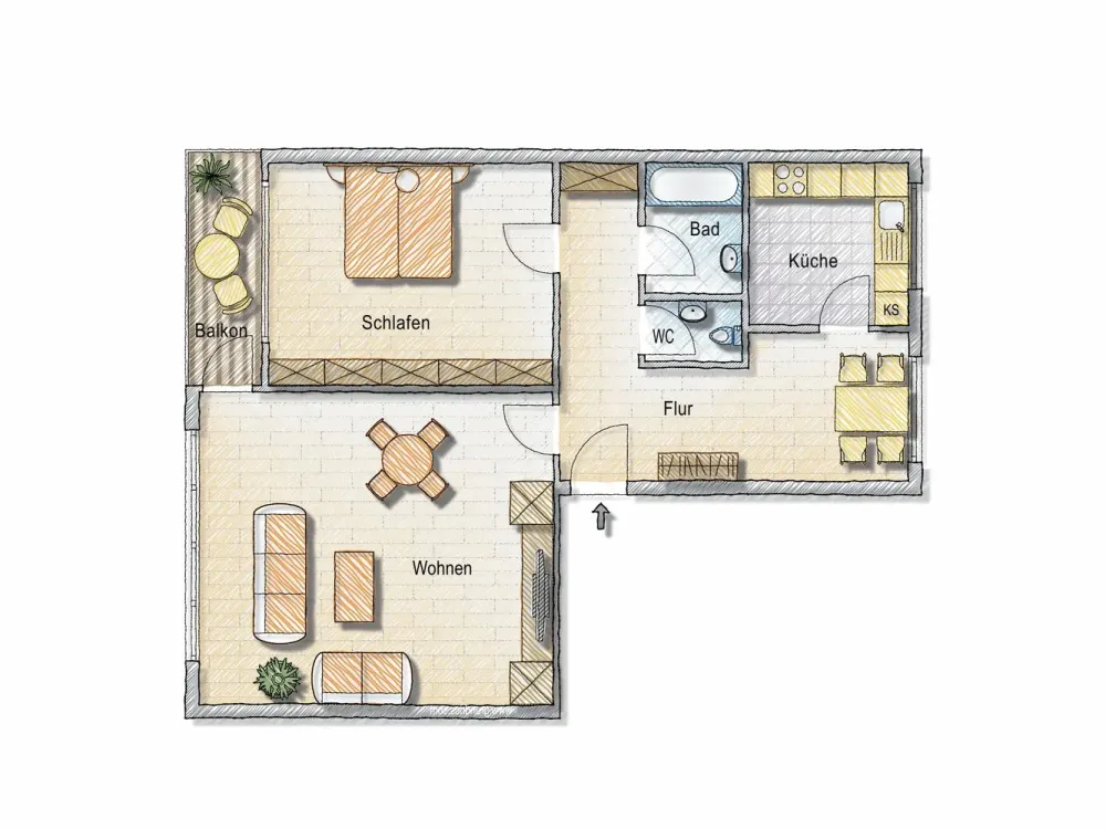 Ein tolles Wohngefühl: interessante 2-Zimmer-Wohnung mit Balkon