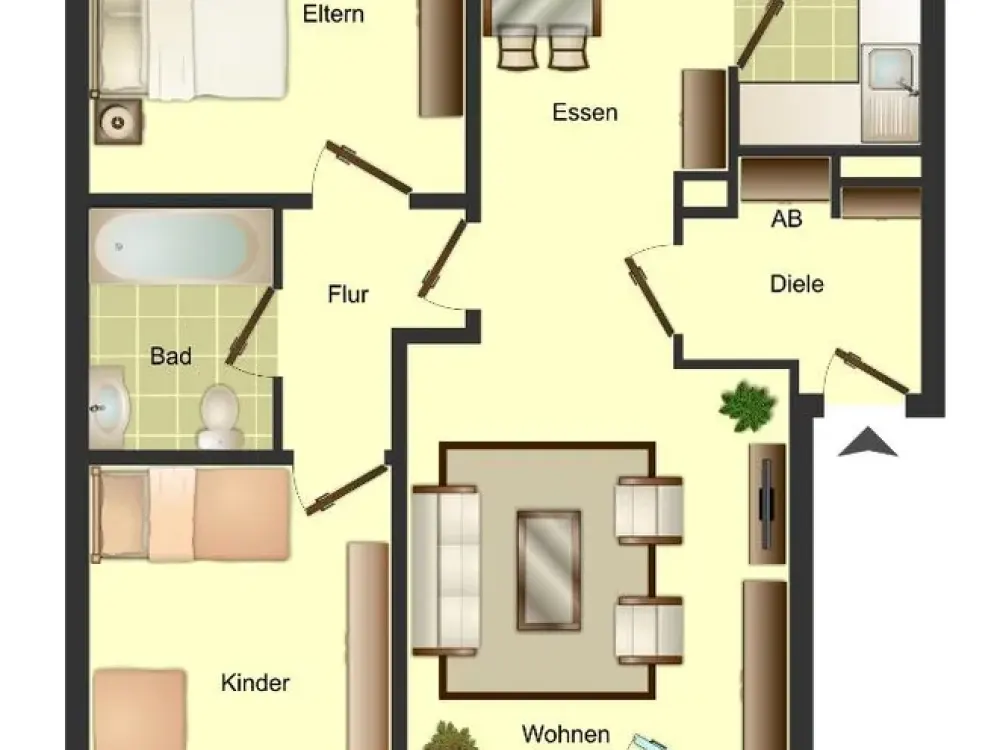 Familienwohnung mit Duschbad und neuem Laminat. Perfekt für Familien bis 4 Personen.