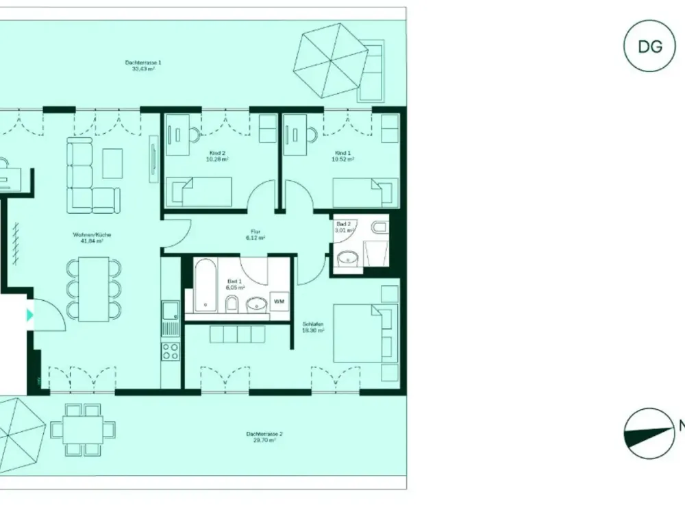 Luxury Penthouse | 4 Rooms | 121 m² | Two Large Roof Terraces | Underground Parking | New Kitchen |