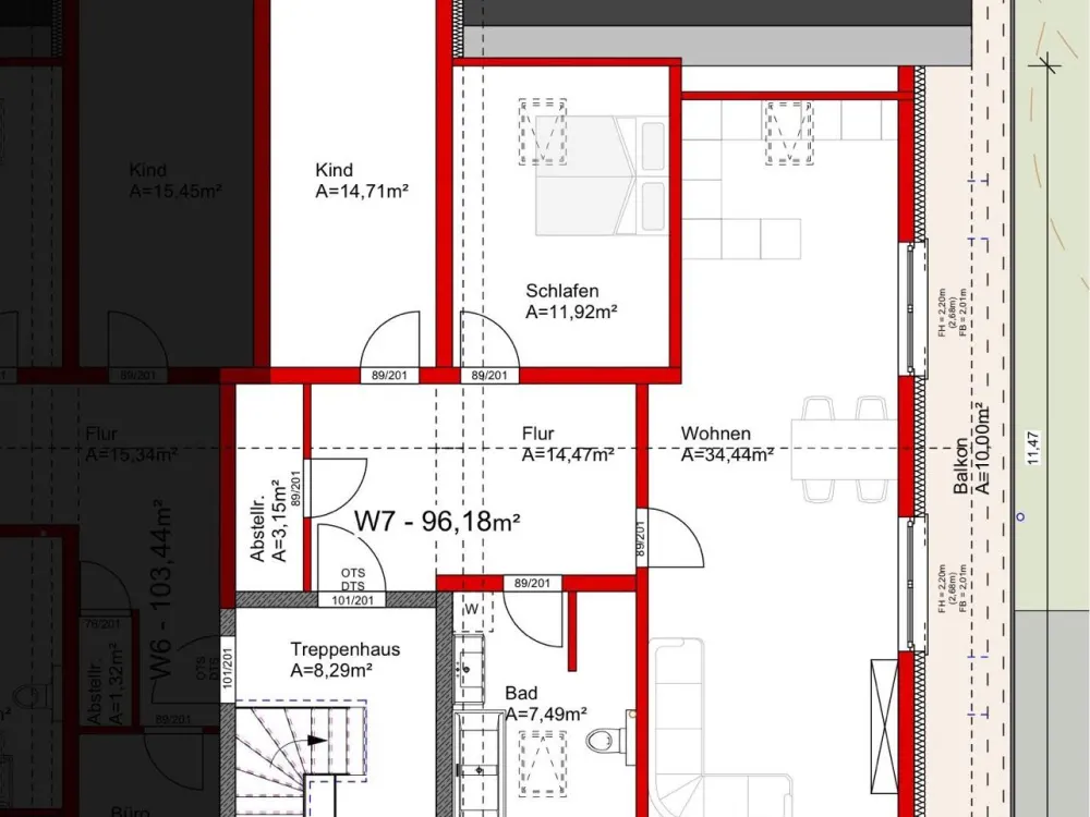 Klimatisierte 3-Zimmer-Dachwohnung 96 m² mit Balkon, Neubau - W7